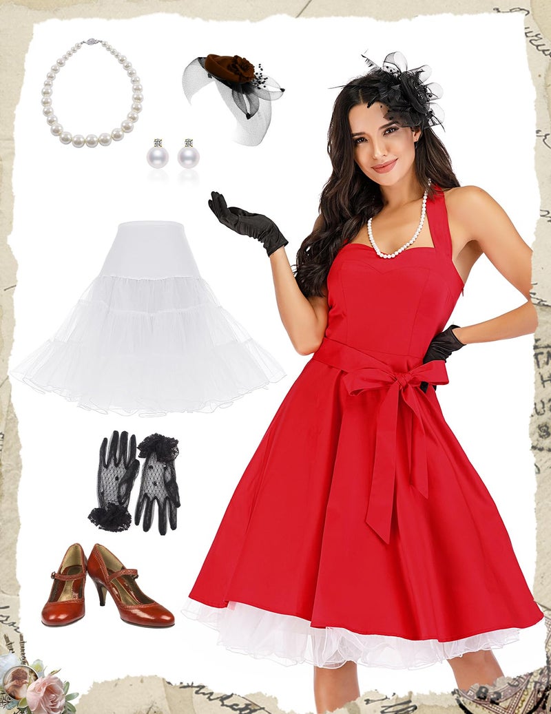 DRESSTELLS 50s Petticoat Skirt for Women Under Dress,Vintage Tulle Crinoline Underskirt,Retro Rockabilly Midi Tutu Skirts Slip 2026 White L - Image 5